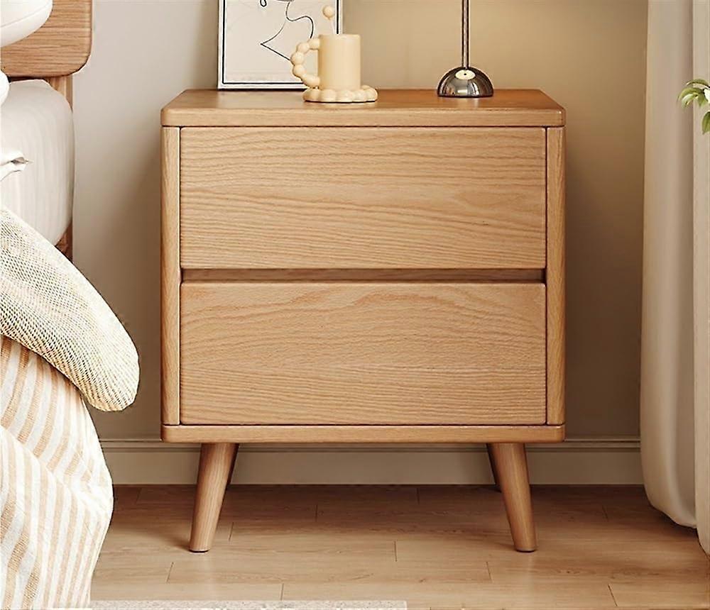 Natural Wood Nightstand with 2 Hidden Handle Drawers, SpaceSaving Bedside Table for Small Spaces