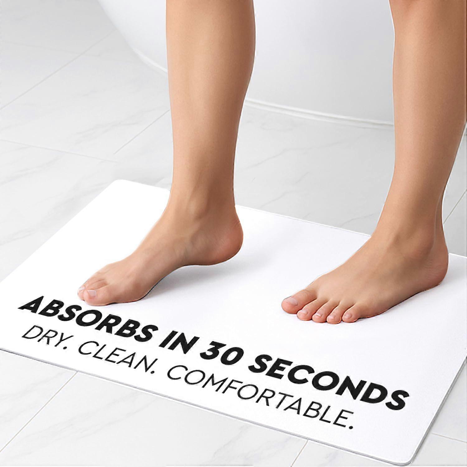 Quick Dry Bath Mat 16x24in White, Super Absorbent Non Slip Rubber Backing, Machine Washable