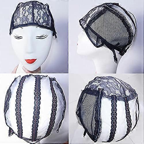 2PCS Adjustable Mesh Wig Making Cap with Lace Front, Breathable, Medium Size, Black