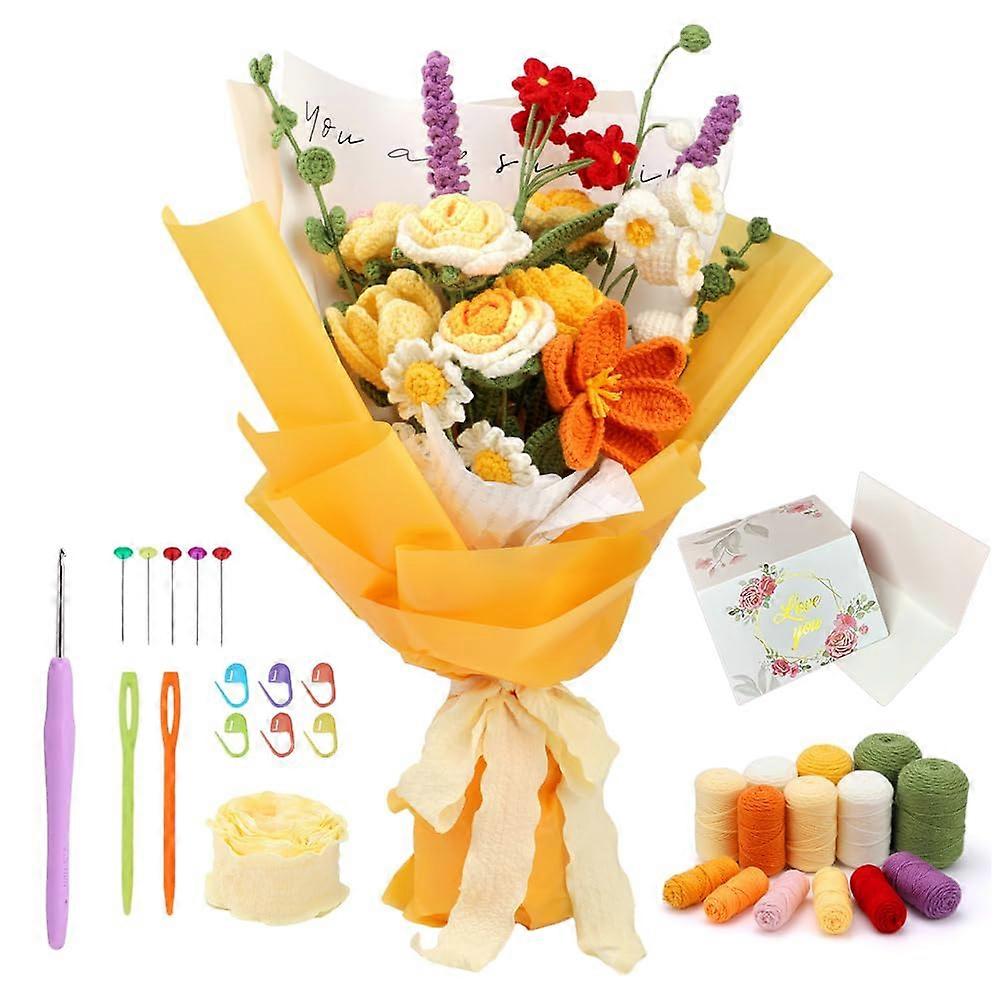 Crochet Kit for Beginners with StepbyStep Tutorials, DIY Rose Bouquet Starter Set for Adults