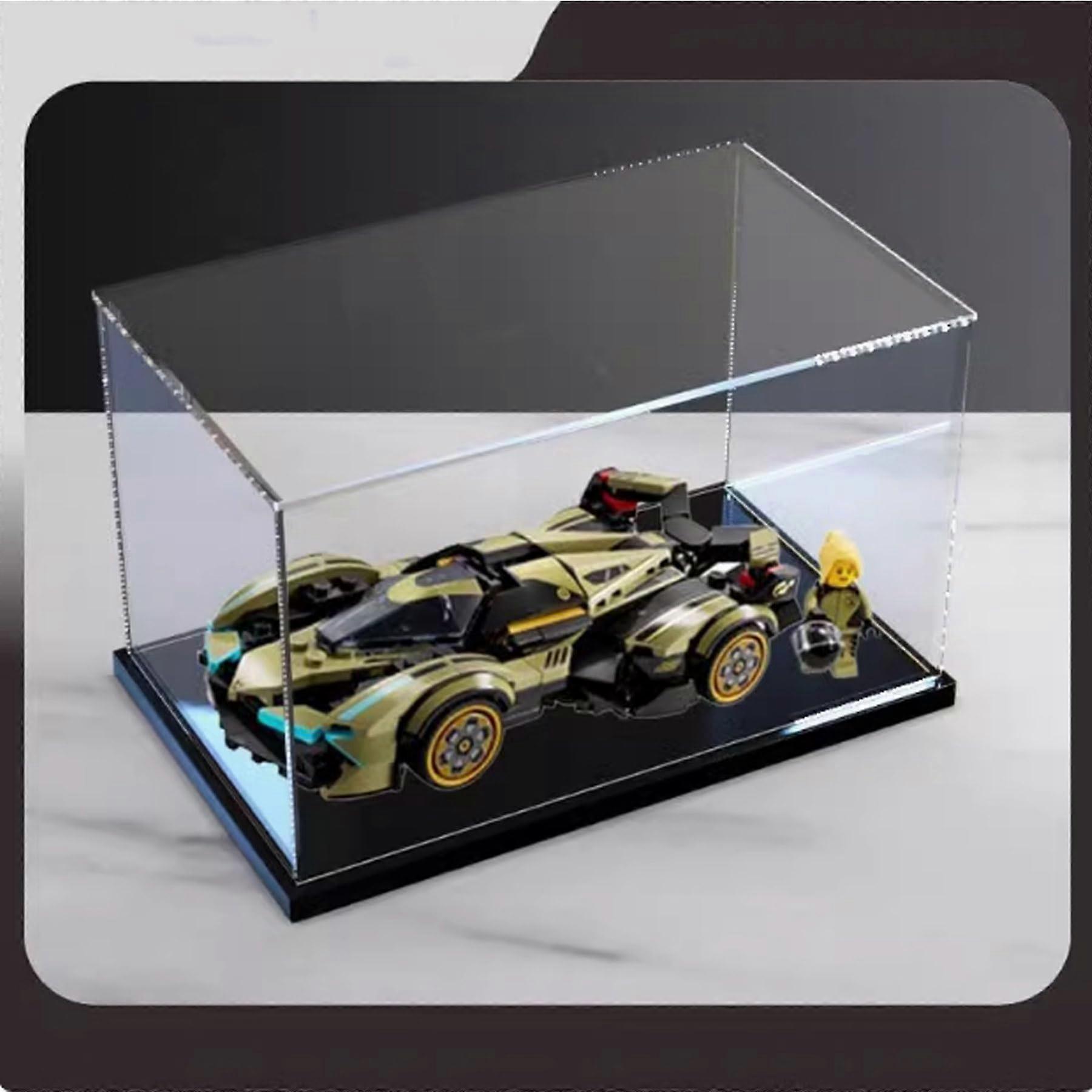 Display Case Dustproof Waterproof Clear Acrylic Box for  76923 Racing Car Model with Black Base