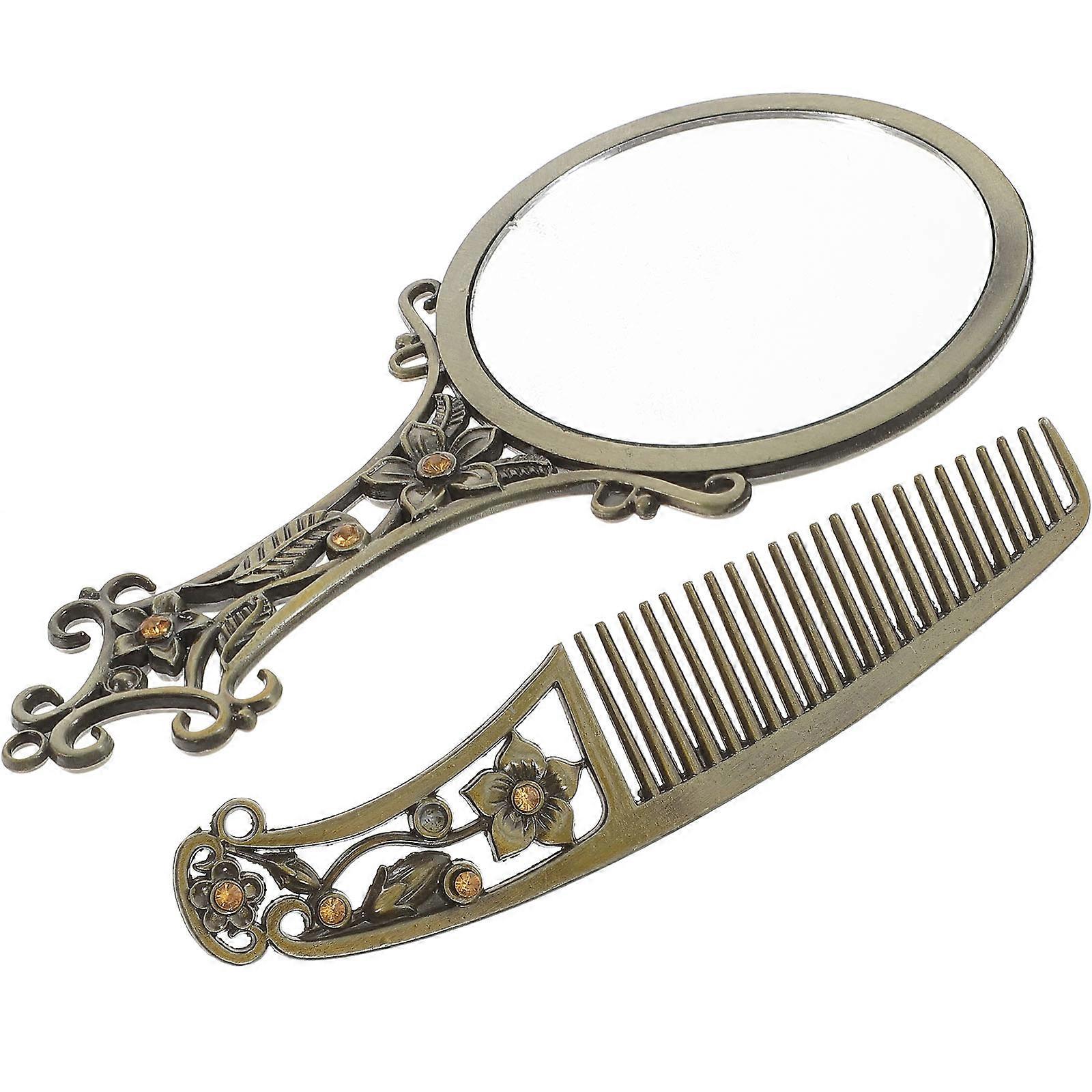 Makeup Mirror Comb Set Metal Portable Mirror for Daily Use