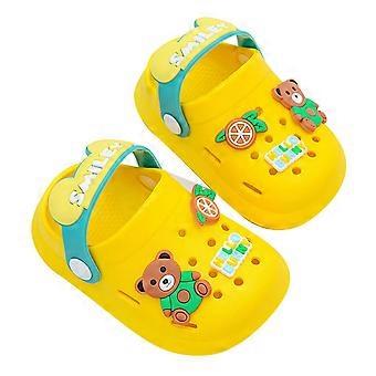 Sommersandalen für Jungen und Mädchen, atmungsaktiv, mit Cartoon-Motiv, geschlossene Zehenpartie, nicht weiche Sohle, für Wasser und Freizeit, süß, gelb, 3-4,5 Jahre