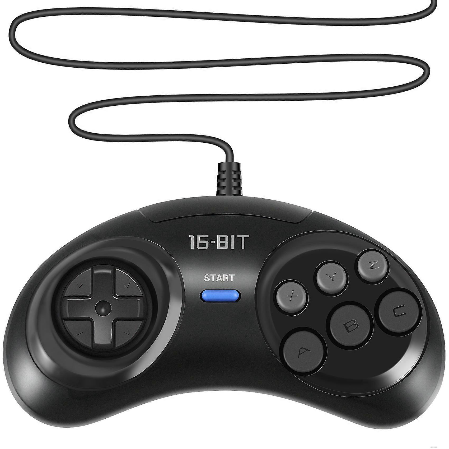 2 Pcs Game Controller for for 16 Bit Handle Controller 6 Button Gamepad for Game Accessories Black