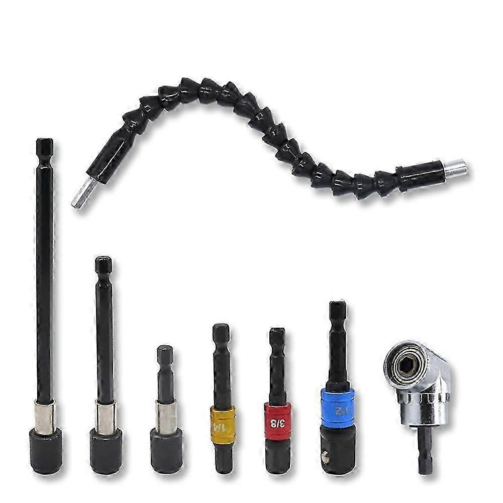 Flexible Drill Bit Extension Set 8Pcs, Hex 105Right Angle Drill Bit Attachment, Universal Socket A