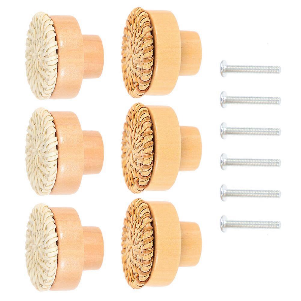 Rattan Knobs Wooden Dresser Knobs for Drawer Use 6Pcs Bohemian Style