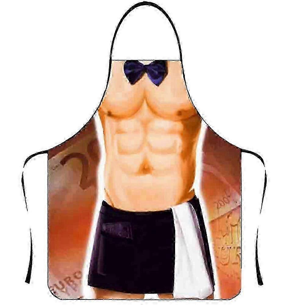 Funny Muscular Man Pattern Waterproof Polyester Kitchen Apron with Adjustable Straps