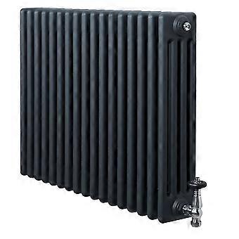 Traditional 4 Column Radiator 600mm x 785mm & TRV Chrome Valves Central Heating Heater Anthracite