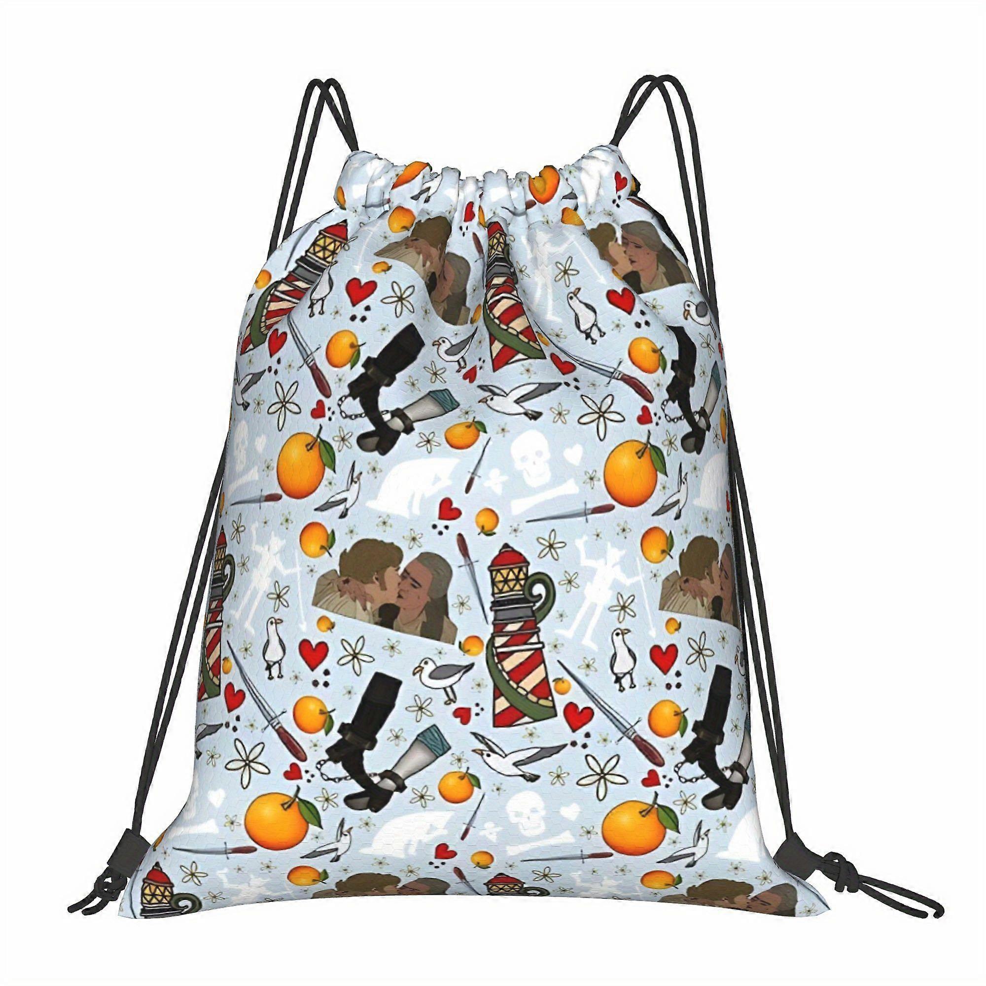 Flag Means Death" Cartoon Drawstring Backpack - Soft Shell Polyester, Machine Washable, Utility Pocket, Black Drawstring-Cqazw