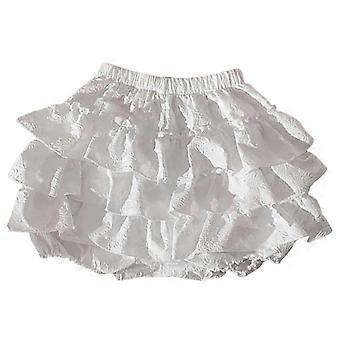 Womens Vintage Layered Ruffle Flared Bloomers Safety Shorts Japanese Cute Bowknot Pumpkin Pant Frilly Knickers Panties White