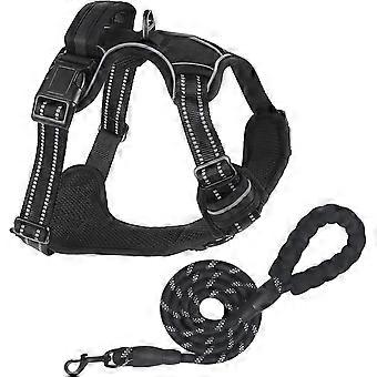 Adjustable Reflective Pet Vest with Front clip Handle Padded dog harness and lead set best for outdoor Training and walking Black L
