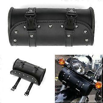Motorcycle Fork Handlebar Sissy Bar Bag PU Leather Tool Bag Black Pannier Saddle Bags Tools Side Release Buckles