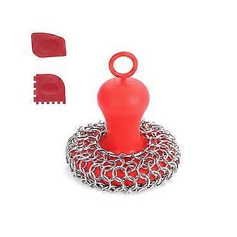 Épurateur de cotte de mailles en fonte + casserole, nettoyeur de poêle en acier inoxydable, outil pour casseroles en fonte rouge