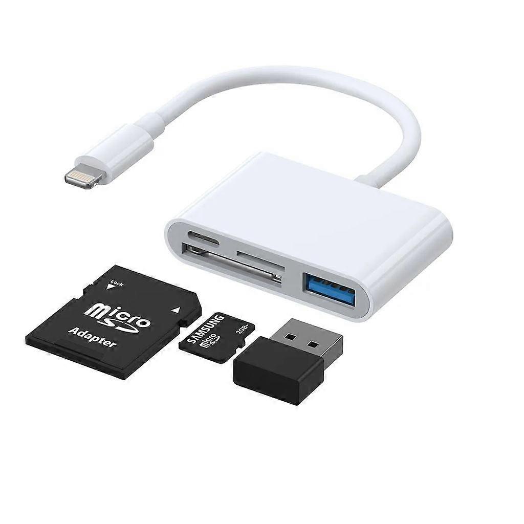 4-i-1 Lightning til USB-A, SD/TF, Lightning - Hvid.
