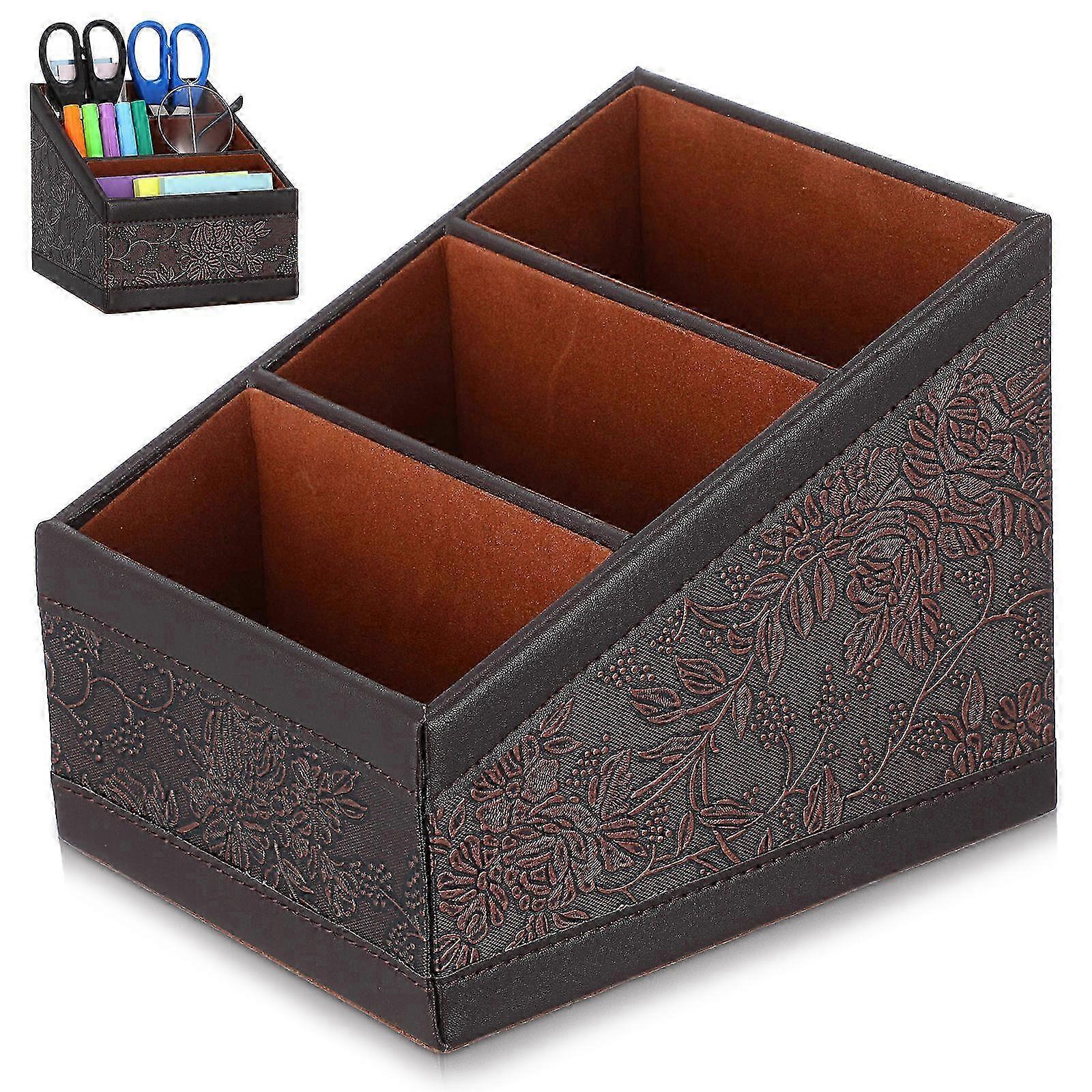 1Pc Retro Leather Storage Box Classify Remote-control Unit Holder Home Supply