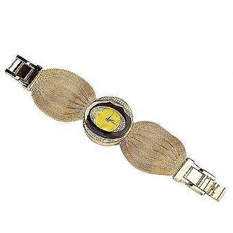Golden Oval Wide Band Quartz Watch for Women