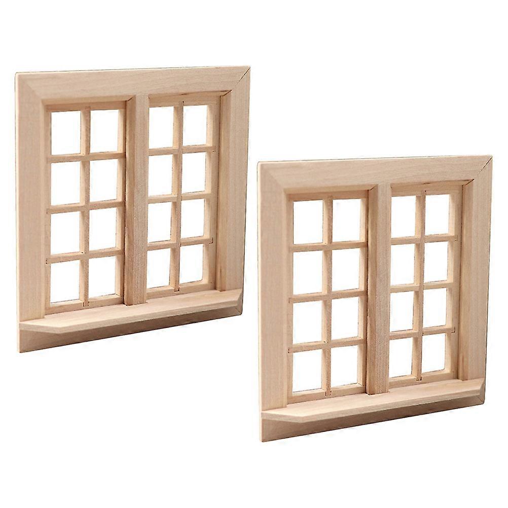 Wooden Miniature Window Frames for Dollhouse Decor 2Pcs Kit