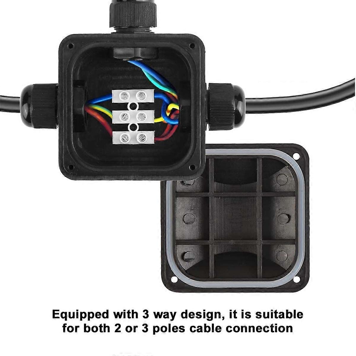 Waterproof Electrical Junction Box 3-Way Cable Connector Set 5Pcs Black