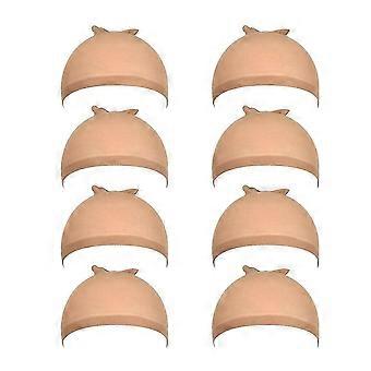 8 stuks lichtbruine, elastische nylon pruikmutsen voor dames, voor een veilige bevestiging van het haar.