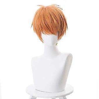 Short Straight Anime Cosplay Wig for Men Boys in Yellow Orange Heat Resistant Fiber Souma Kyo Party Costume Accessory