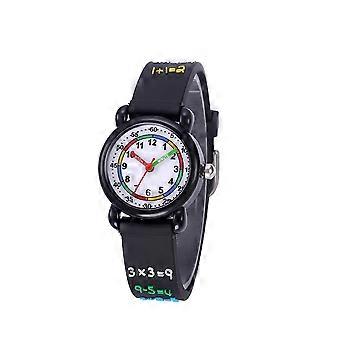 Kinderhorloge met cartoonprint, quartzhorloge, waterdicht, zwart