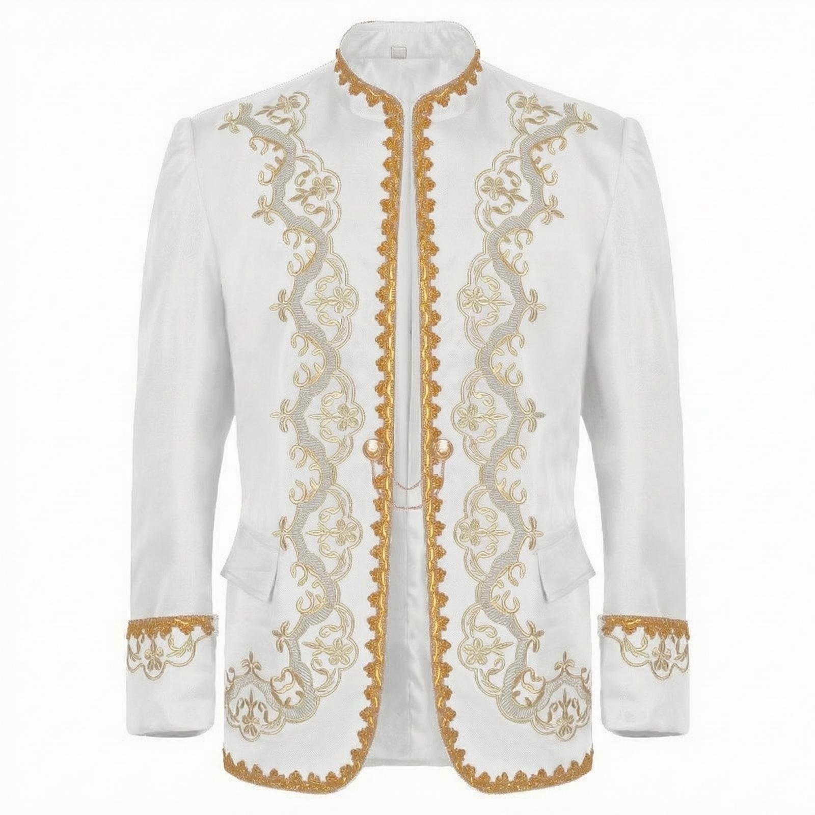 Ornate Jacket with Gold Embroidery | Structured Stand, Soft Suiting Texture,