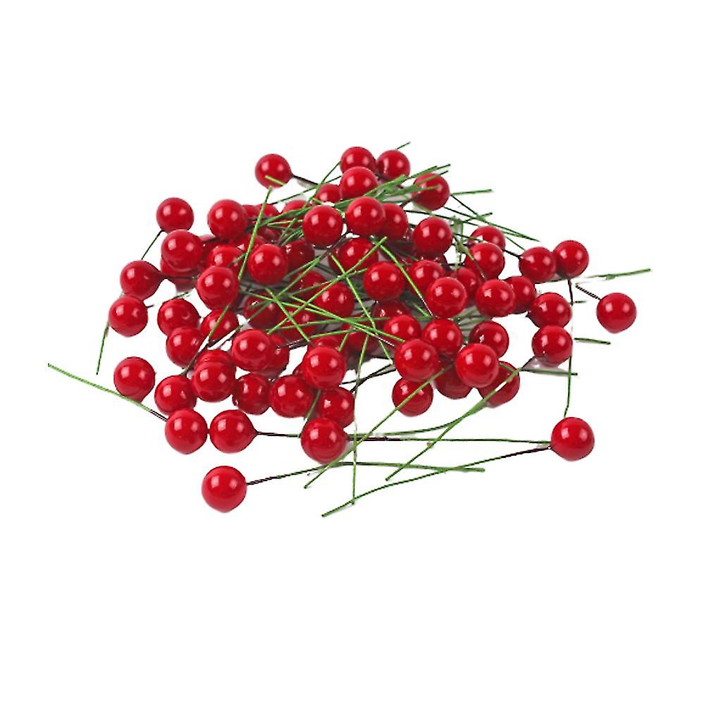 100pcs Christmas Artificial Pine Picks Artificial Red Berry Stems