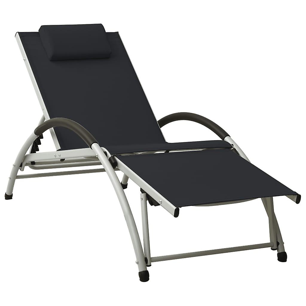 Sun lounger with cushion Textilene Black