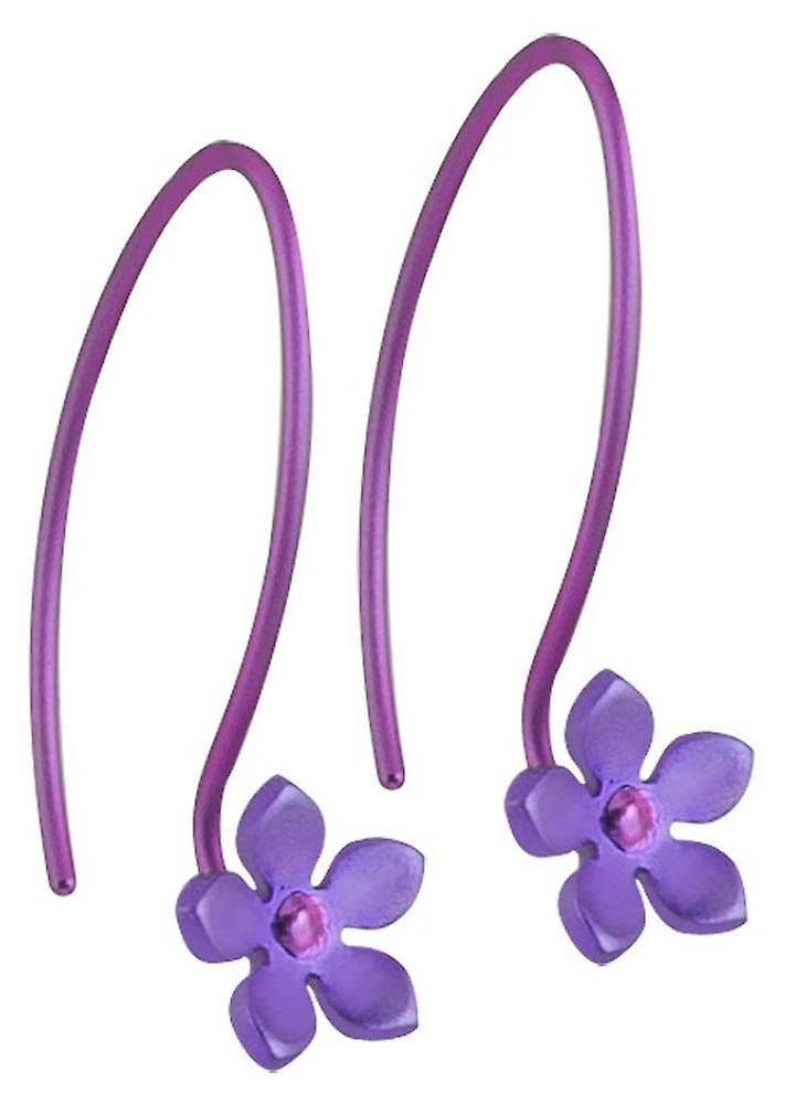 Ti2 Titanium 8mm Five Petal Flower Drop Earrings - Imperial Purple