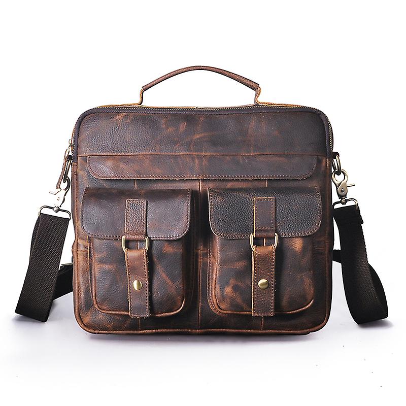 Le'aokuu Men Natural Leather Retro Coffee Briefcase Business Maletin 13" Laptop Case Design Attache Messenger Bag Portfolio B207