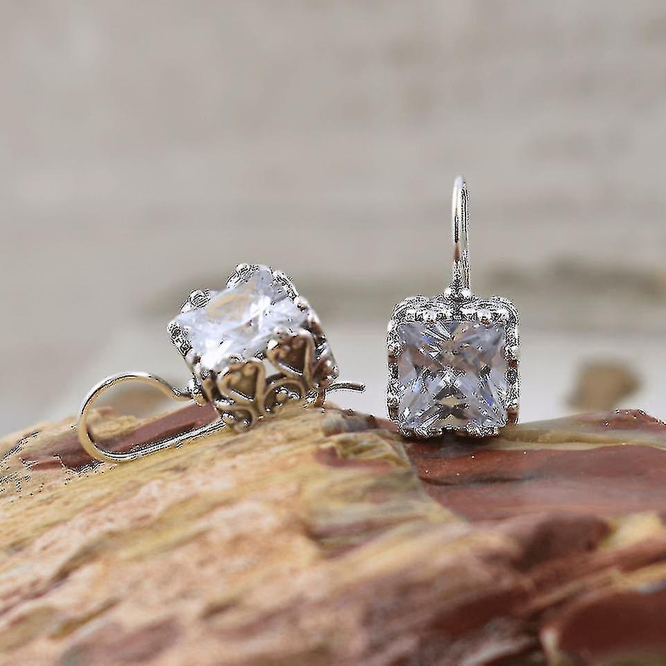 אופנה רטרו כסף צבעים ריבוע זירקון עגילים משתלשלים לנשים עגילי וו אוזן יהלום יחיד אביזרי תכשיטי חתונה