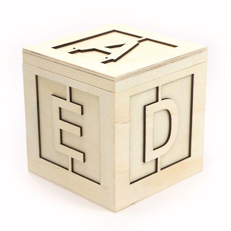 Square wooden box - Alphabet - 13 x 13 x 13 cm
