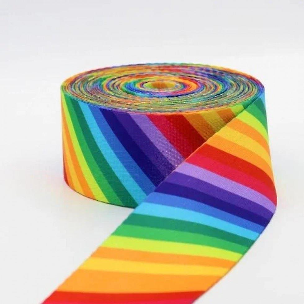 Minerva 38mm Printed Polyester Webbing Tape Rainbow Stripe - per metre