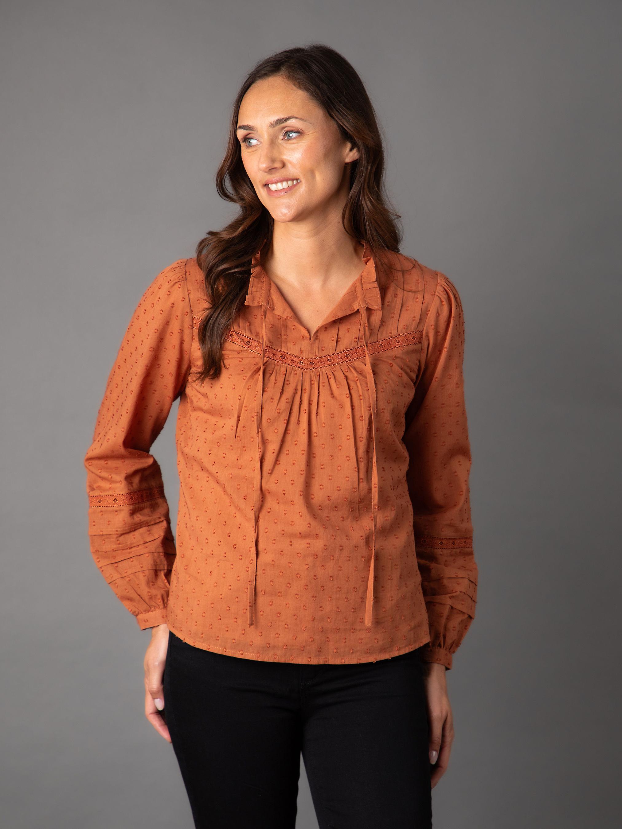 Scheana Dobby Tie Neck Blouse in Rust