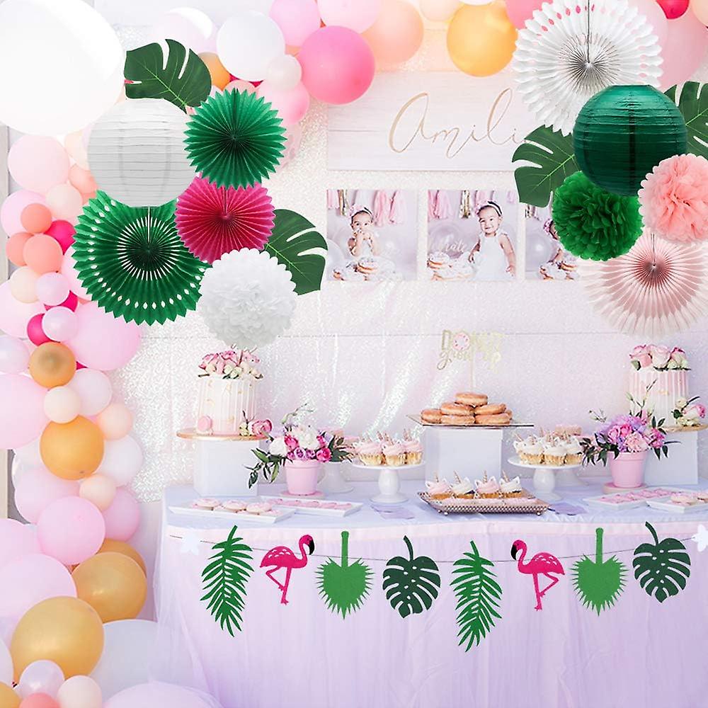 Hawaiian Theme Birthday Party Banner Glitter Tropical Palm Leaves Banner,Tropical  Party Tions/Palm Safari Baby Shower Banner, image size:1000x1000