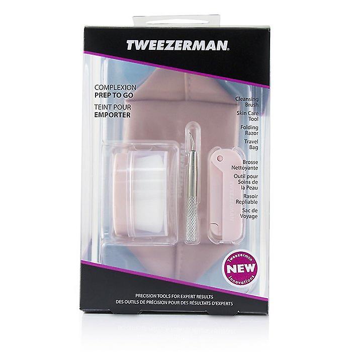 Tweezerman Complexion Prep To Go Set: Cleansing Brush + Skin Care Tool + Folding Razor + Travel Bag 3pcs + 1 Bag