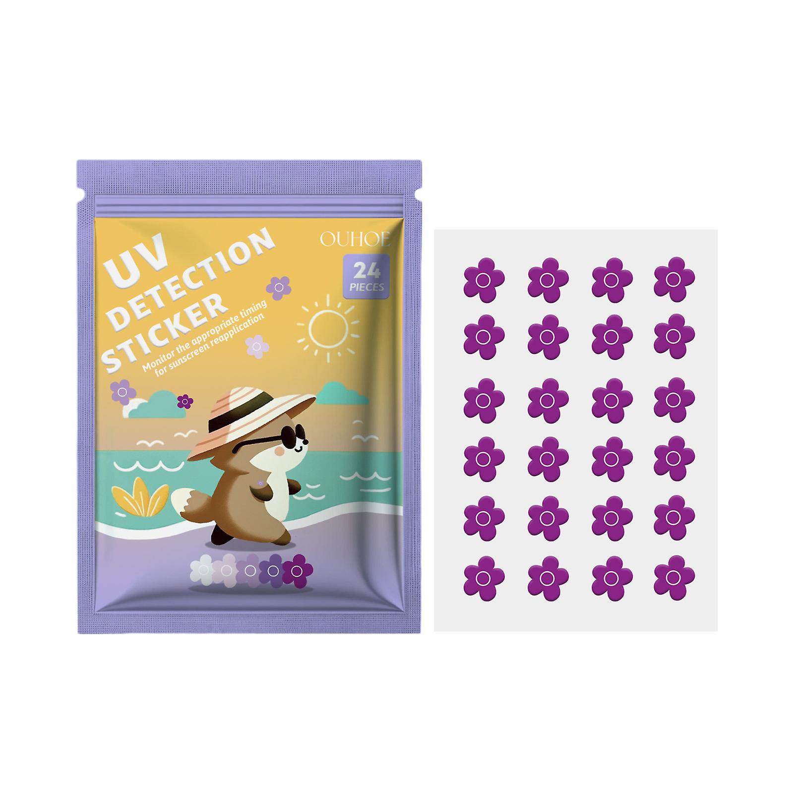 Lovely UV Detection Stickers 24-Piece Set Breathable Waterproof Sunscreen Patch for Outdoor Activities
