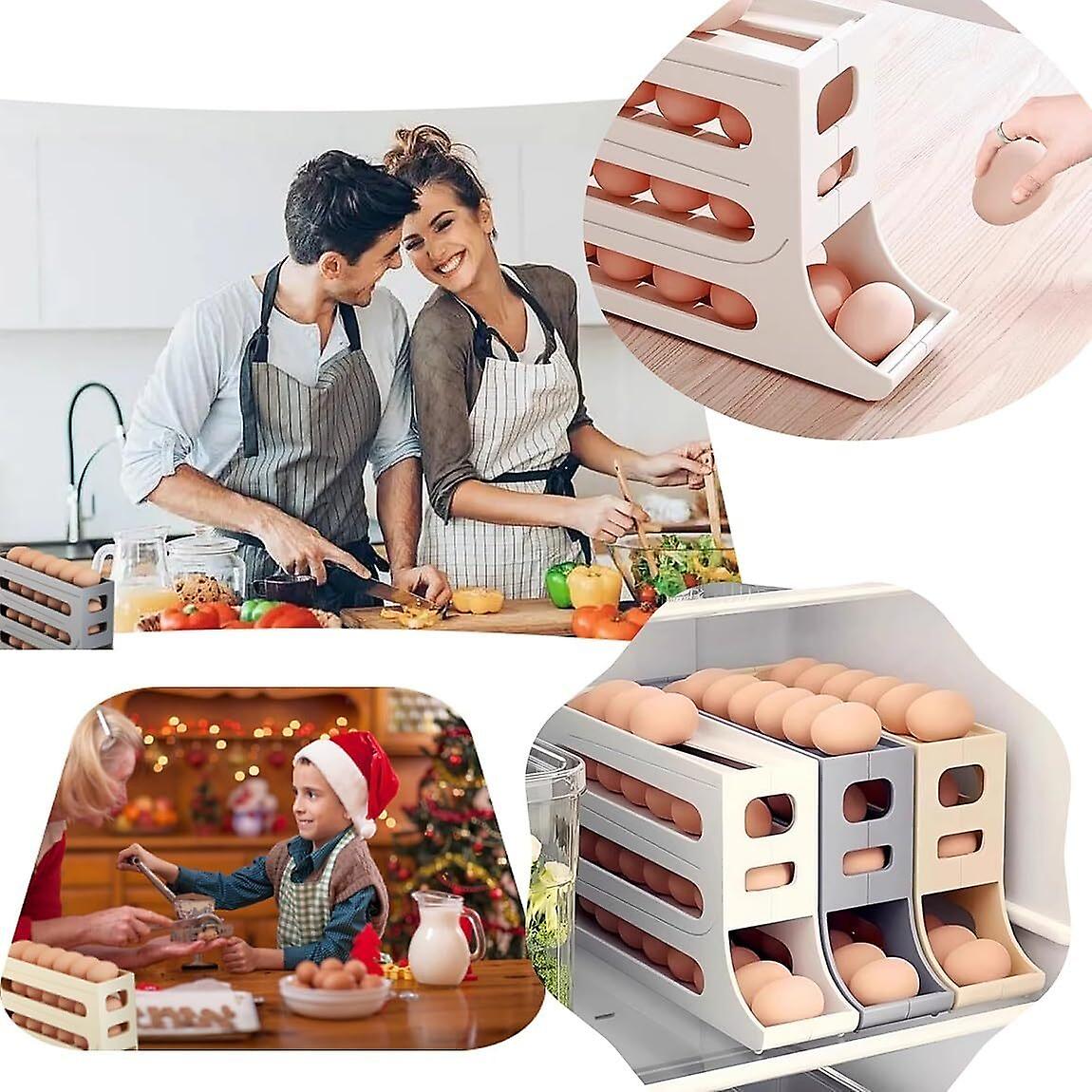 2 Pcs Egg Holder for Fridge, Eggs Dispenser Auto Rolling Egg Tray Storage 30 egg
