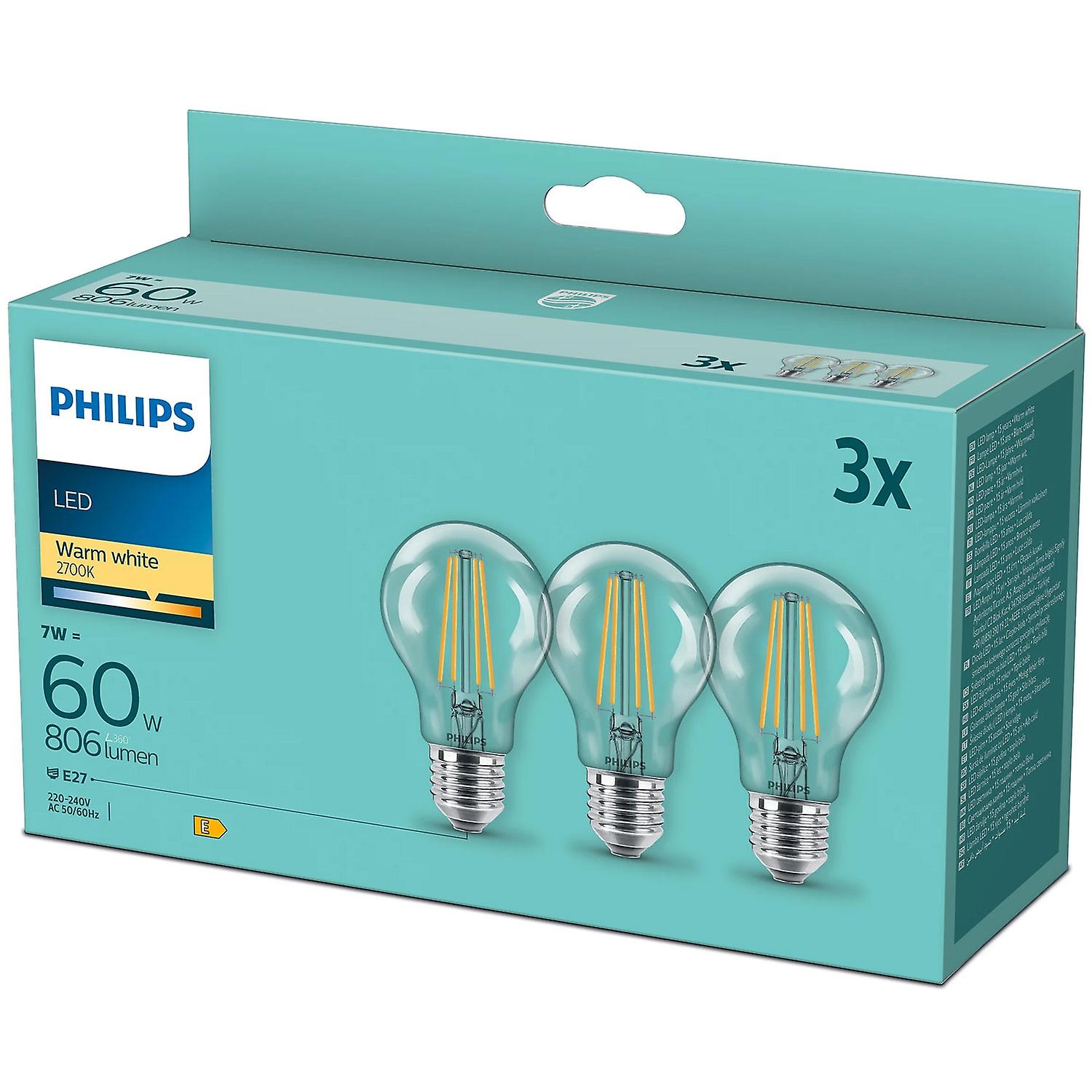 3-Pack LED E27 Normal Clear 60W 806lm