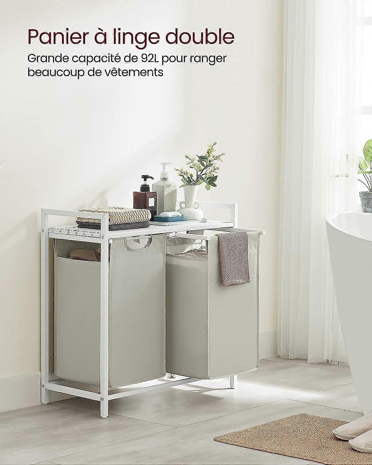 92L Double Compartment Laundry Basket with Shelf and Liner