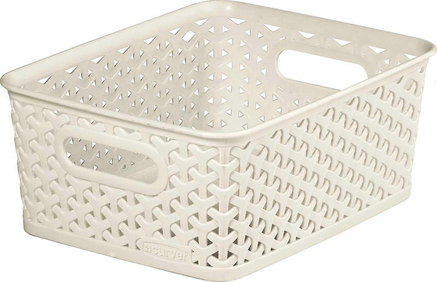 Small Rectangular Storage Basket, Vintage White