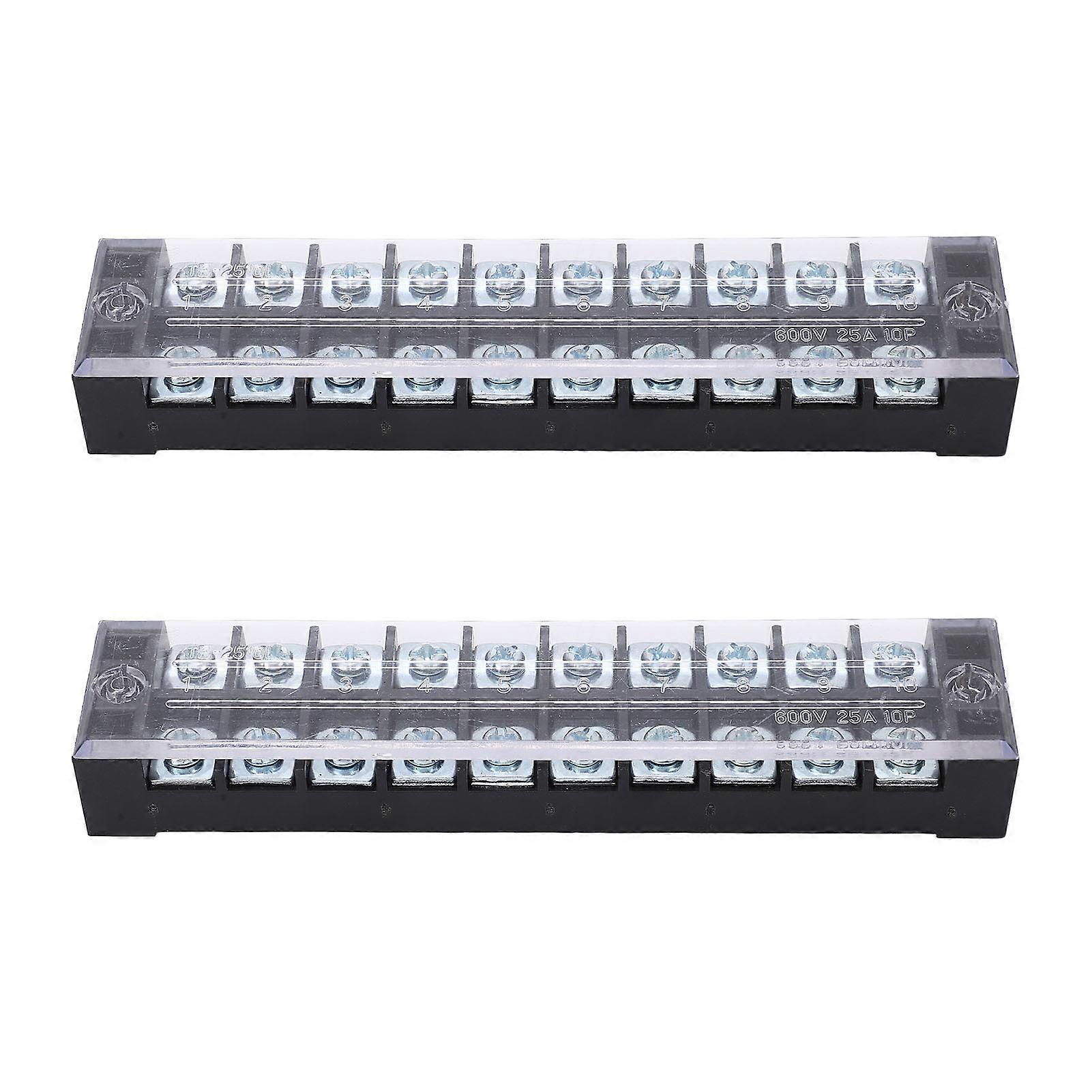 2PCS Dual Row Screw Terminal Strip Fixed High Current Terminal Blocks with Cover 600V 25A 10 Position (2510)