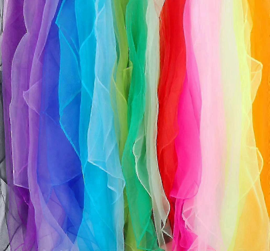 أوشحة 16 قطعة أوشحة شعوذة مربعة ملونة ، أوشحة رياض الأطفال ، أوشحة رقص ، أوشحة جمباز ، 60 × 60 سم