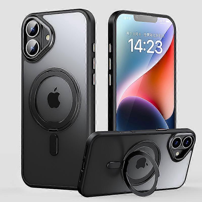 Magnetic for iPhone 16 or 16 Plus Case [Compatible with MagSafe],Translucent Slim Back Cover with 360 Rotatable Ring Stand