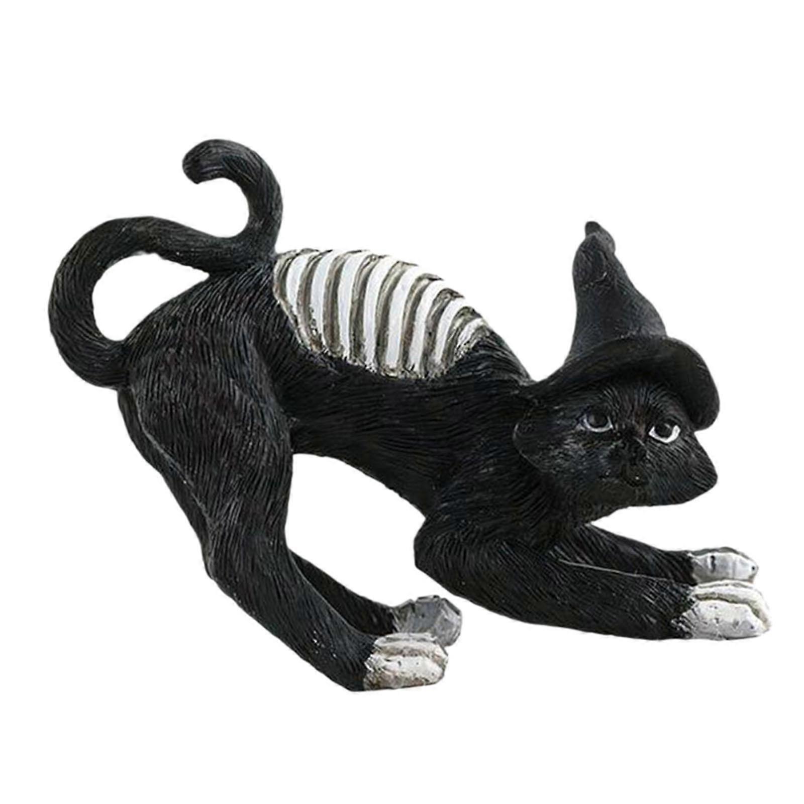 Halloween Statue Artwork Tabletop Decoration for Fireplace Farmhouse Desktop Cat with Hat