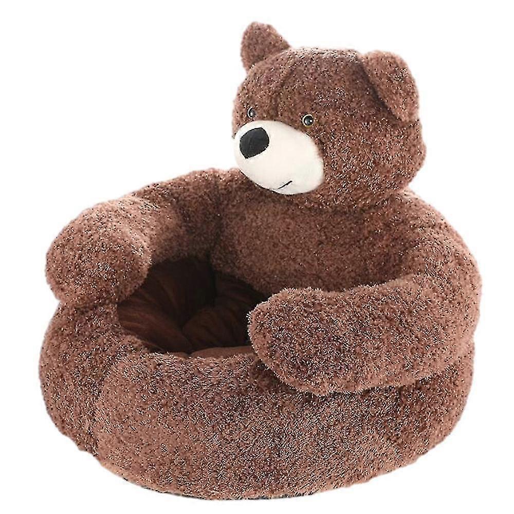 Bear-shaped Semi-enclosed Pet Bed Soft Plush Cushion Non-Slip Sleeping Bed for Pets