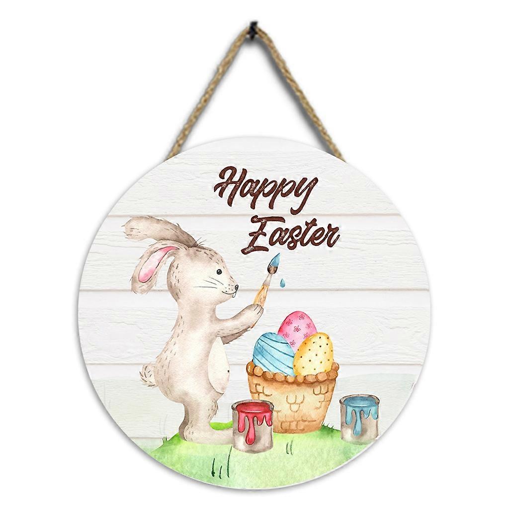  Decorarea lemnului Happy Easter Rabbit Egg Round Hanging Wall Sign Gift