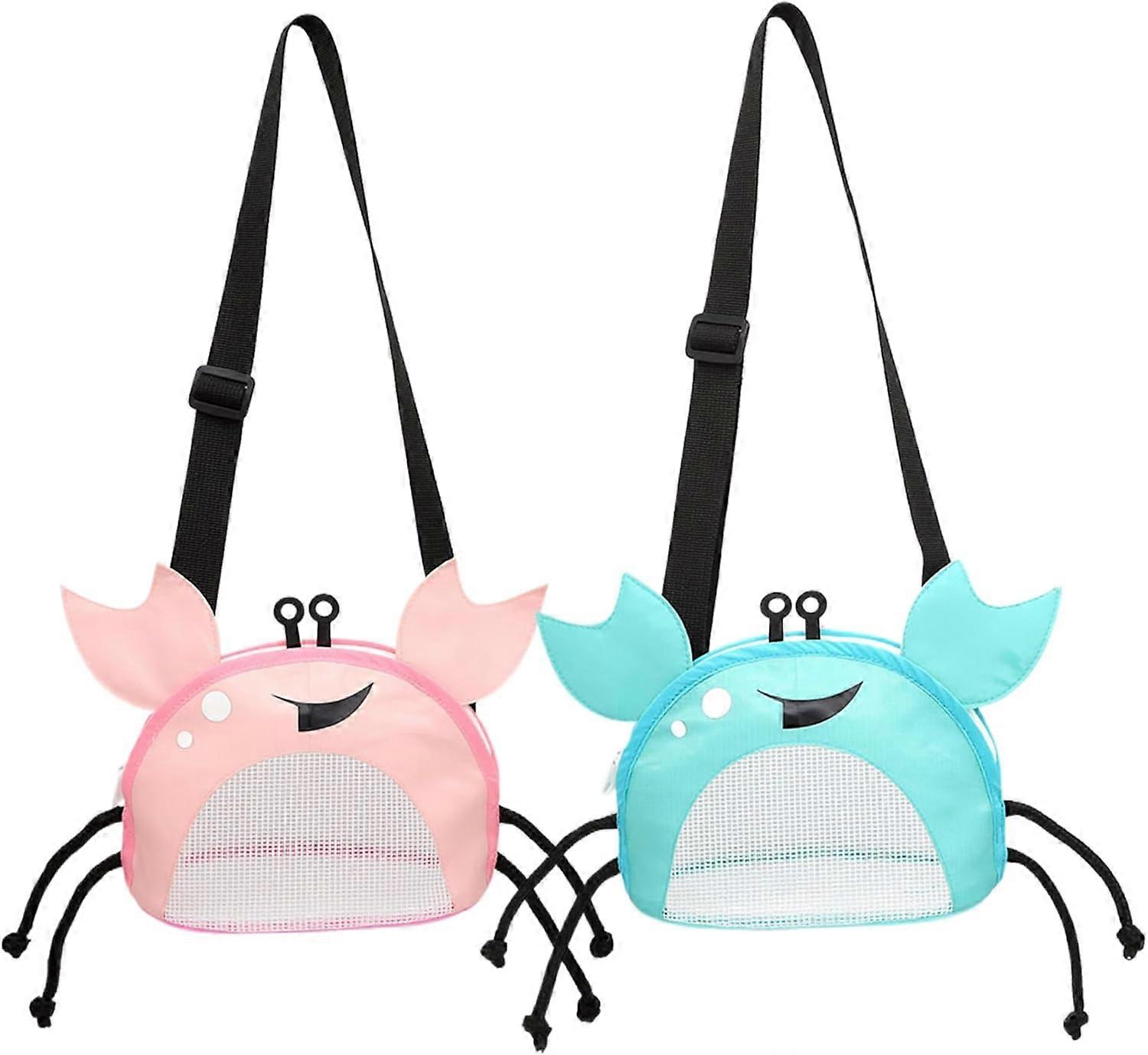 Kids Beach Bag Crab Set of 2 Design Shell Bag Cute Mesh Beach Bag with Adjustable Strap Beach Toy Bag Sand Toy Bag