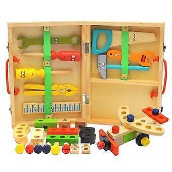 Kids Wooden Pretend  Piay Toolbox Pretend Play Set  Montessori Toys Nut Disassembly Screw Assembly Simulation Repair