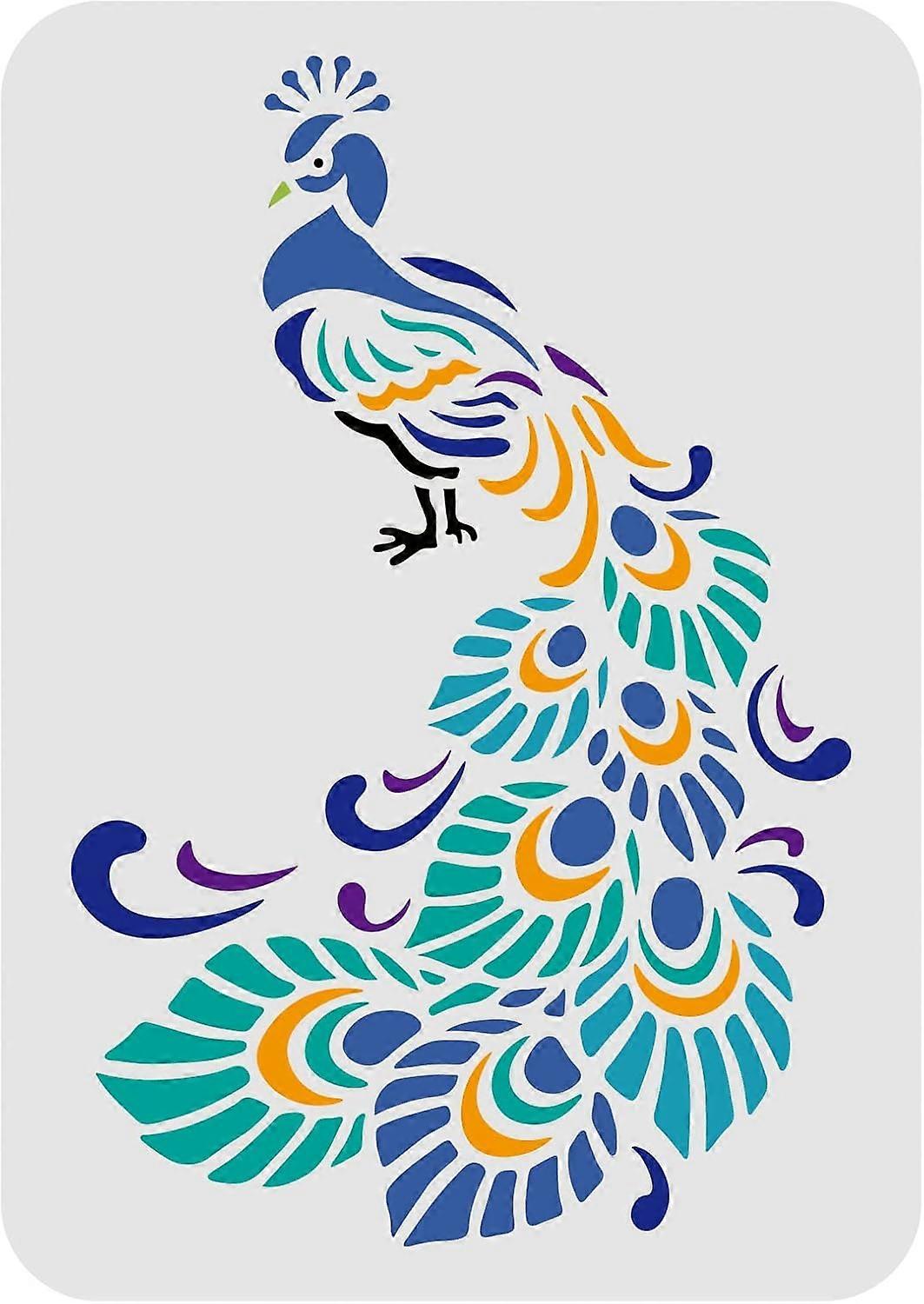 Peacock Stencil Peacock Drawing Painting Stencils Plastic Rectangle Peacock Stencil Reusable DIY Decorative Peacock Stencil Template for Painting on W